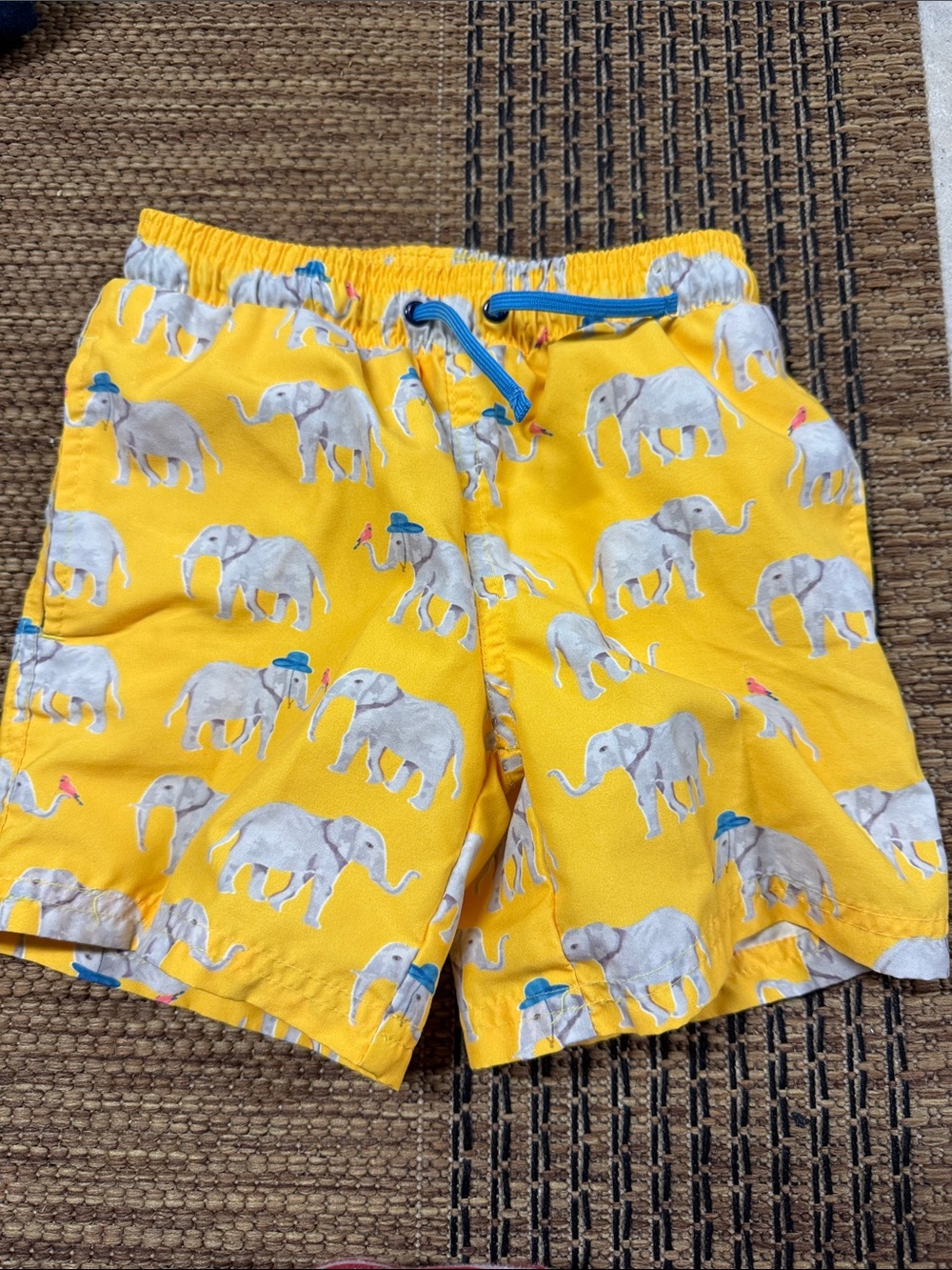 Egg Collective Yellow Swim Shorts with Gray Elephant Print